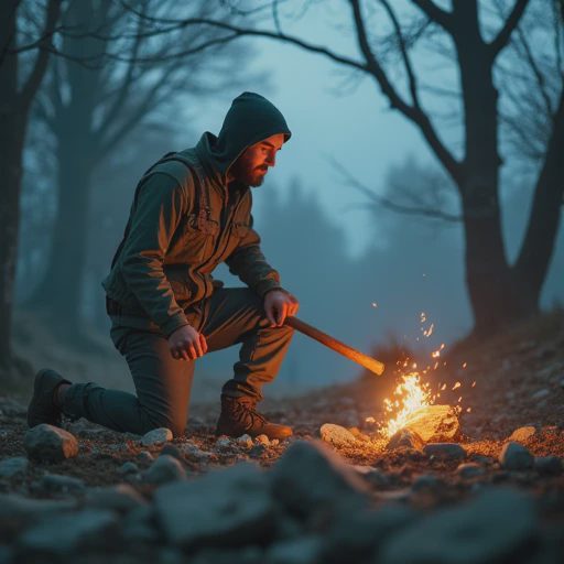 A stressed gamer frantically chopping trees and gathering stones right before nightfall in a survival video game.