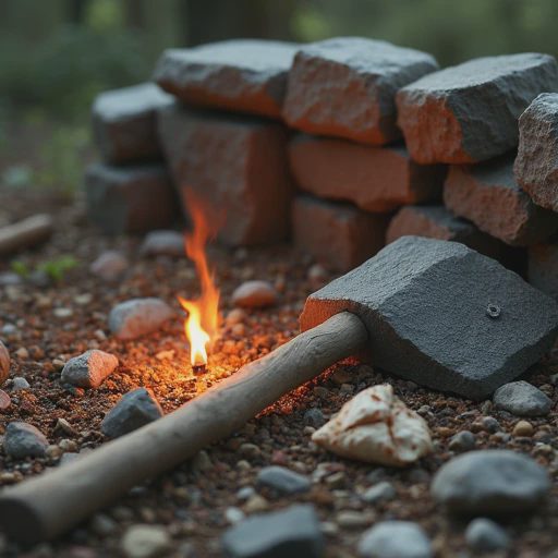 Close-up of a minimalist overnight survival kit including a basic axe, torch, and simple wall to secure the first night efficiently.