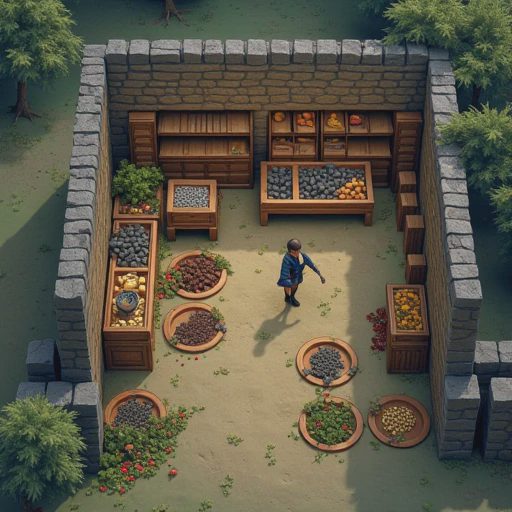 In-game view of a player running a stable and repeatable early resource loop between a small storage box and a core workbench.