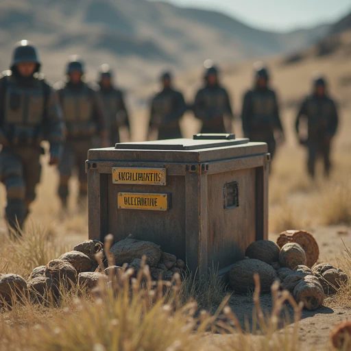 Close-up of an organized early shared storage box in a survival game group camp, highlighting clean inventory management and coordination.