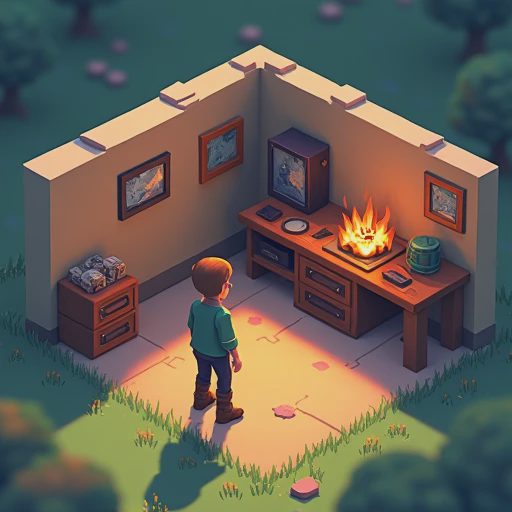 A focused player using a neat and organized early-game crafting station with a furnace and workbench, illustrating efficient resource usage and planning.