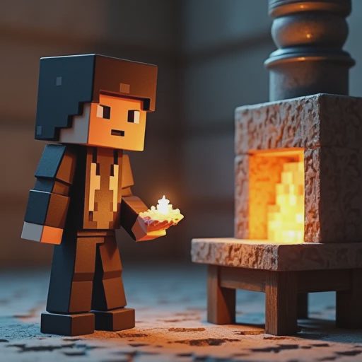 In-game close-up of a player verifying that essential crafting stations and smelting loops are still functional after the update.